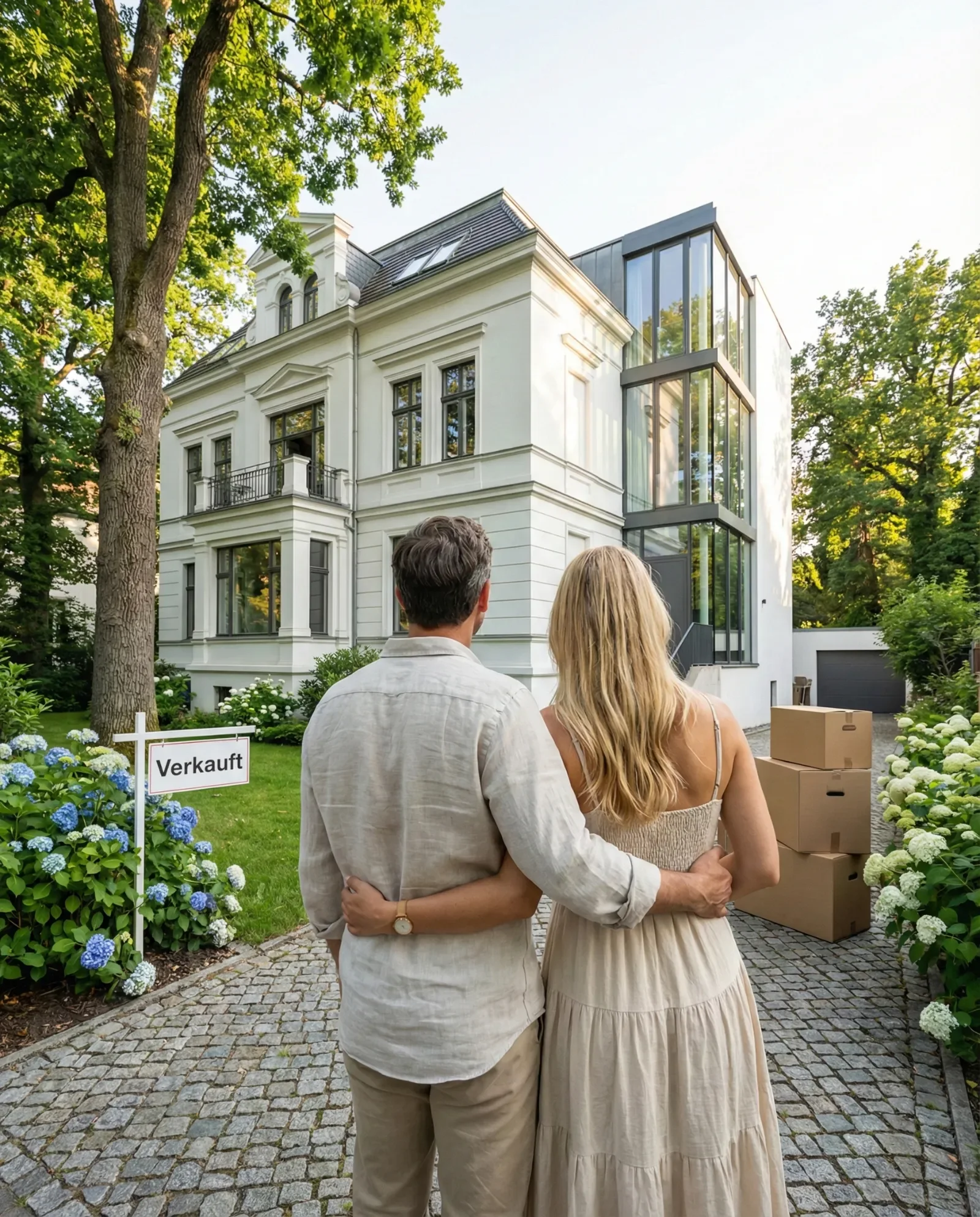 Glückliches Paar vor ihrer neuen Immobilie - Machleidt Immobilien
